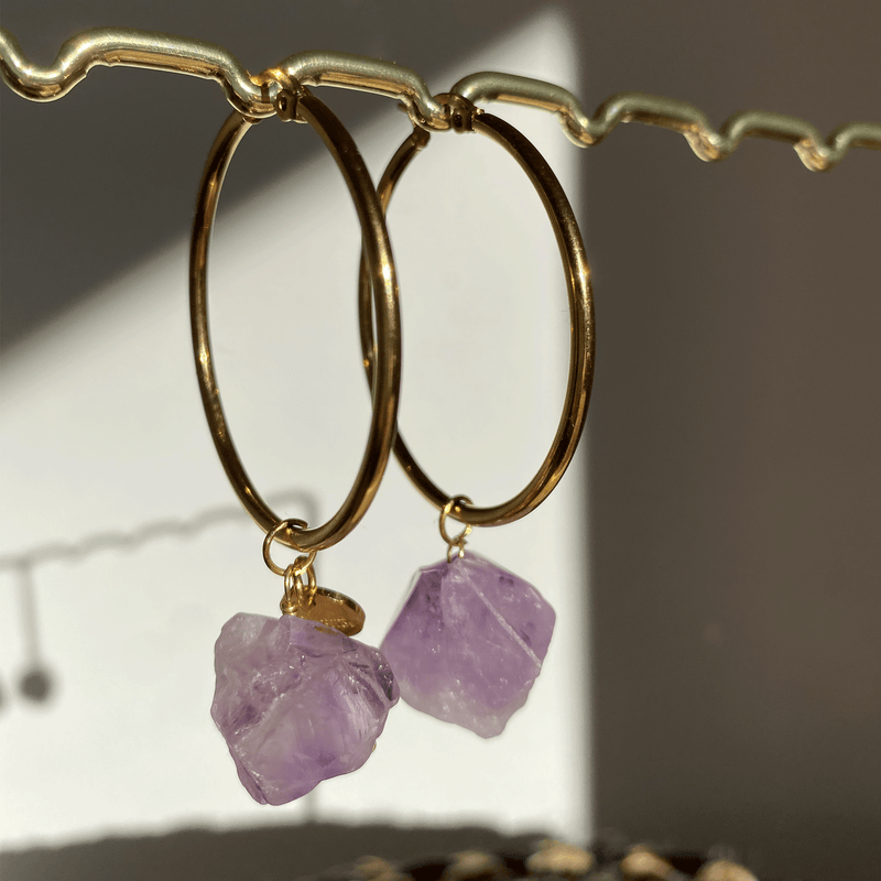AMETHYST - Raw Hoops