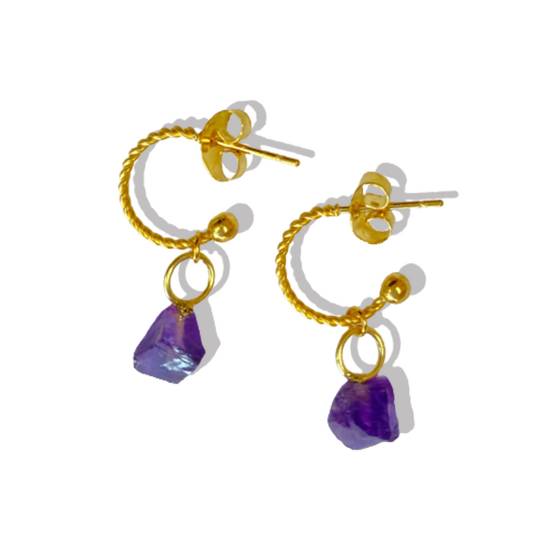 Amethyst - Raw x Dainty Hoops