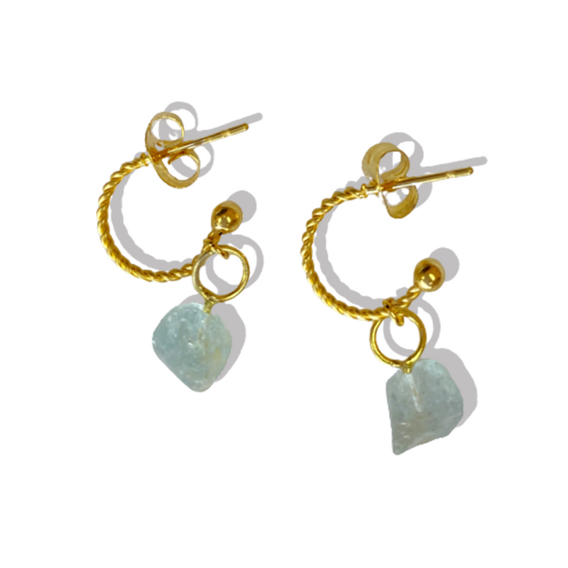Aquamarine- Raw x Dainty Hoops