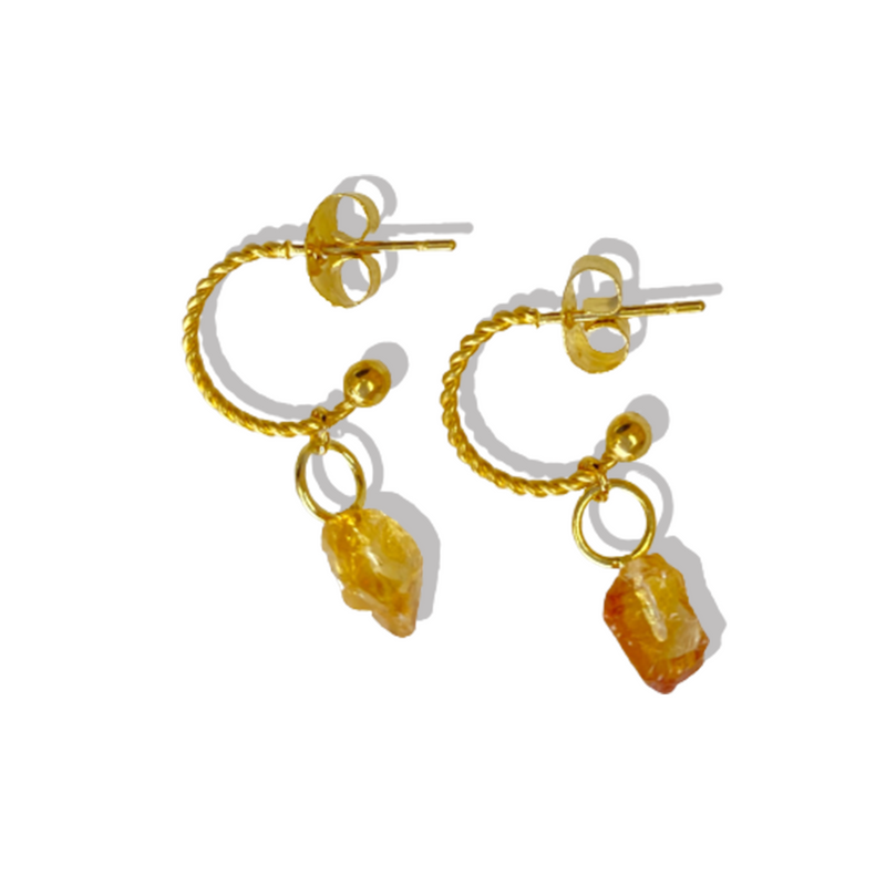 Citrine - Raw x Dainty Hoops