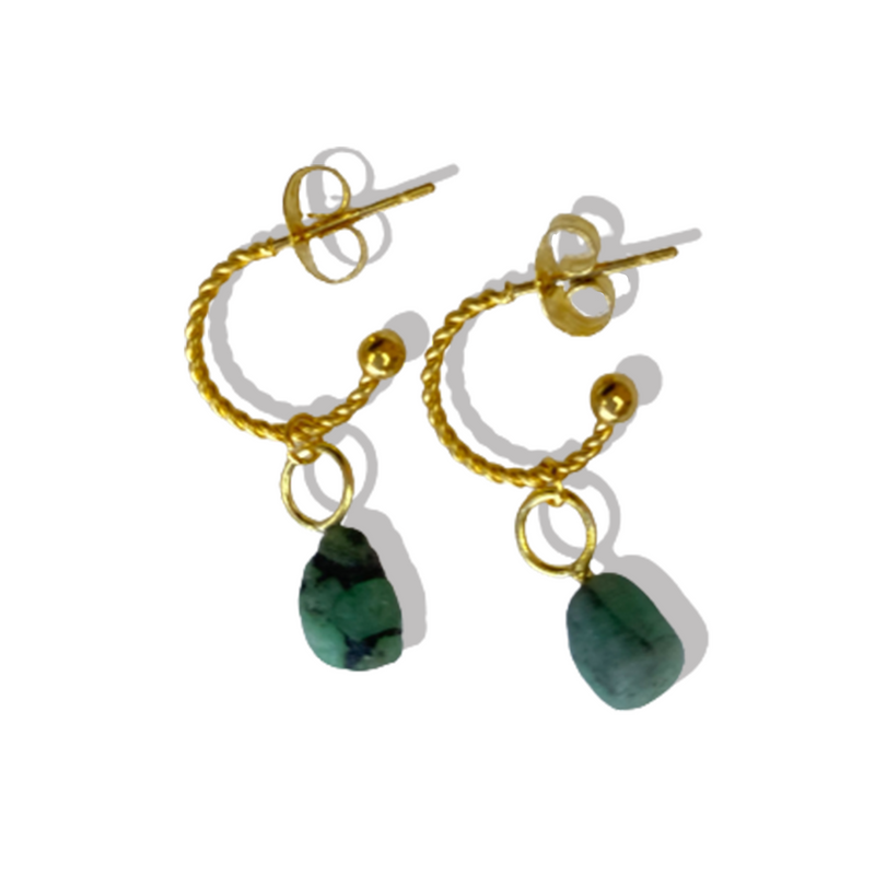 Emerald - Raw x Dainty Hoops