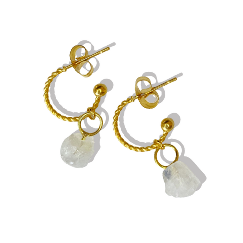 Moonstone - Raw x Dainty Hoops