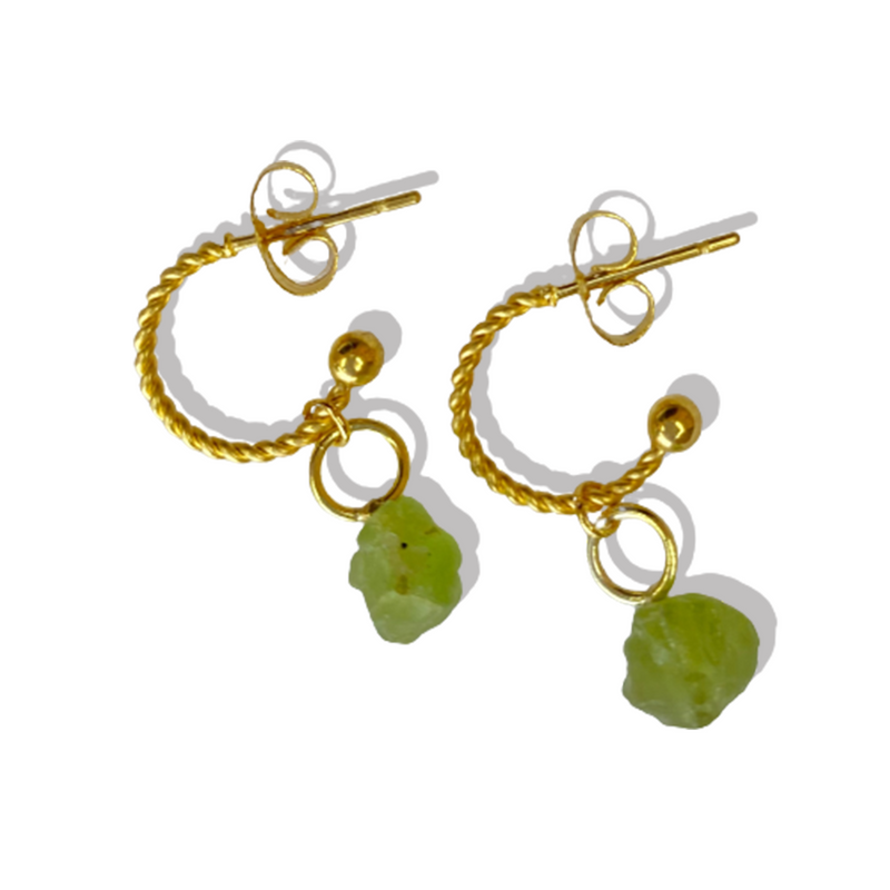 Peridot - Raw x Dainty Hoops