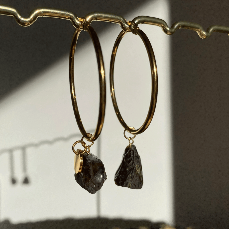 Smokey Quartz - Raw Hoops